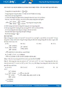 Bài toán vận dụng định luật bảo toàn điện tích - Ôn thi THPT QG môn Hóa học