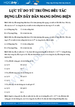 Chuyên đề Vật lý 11 về Lực từ do từ trường đều tác dụng lên dây dẫn mang dòng điện