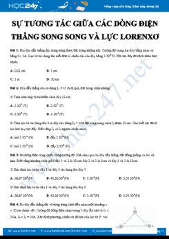 Một số bài tập trắc nghiệm về Sự tương tác giữa các dòng điện thẳng song song và Lực Lorenxơ