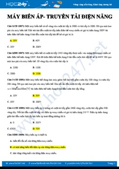 Bài tập trắc nghiệm về Máy biến áp- Truyền tải điện năng môn Vật lý 12 có đáp án