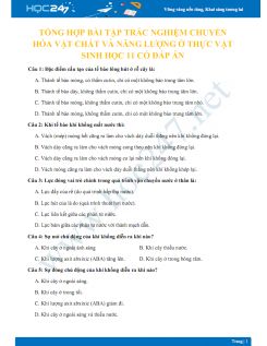 Tổng hợp bài tập trắc nghiệm Chuyển hóa vật chất và năng lượng ở thực vật Sinh học 11 có đáp án