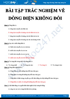 Bộ câu hỏi trắc nghiệm ôn tập chủ đề Dòng điện không đổi có đáp án môn Vật lý 11