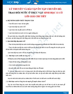 Lý thuyết và bài tập ôn tập chuyên đề Trao đổi nước ở thực vật Sinh học 11 có lời giải chi tiết