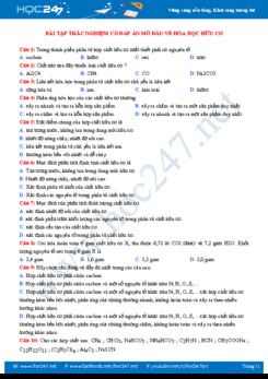 Bài tập trắc nghiệm có đáp án mở đầu về Hóa học hữu cơ môn Hóa 11 năm 2019-2020