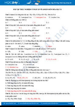 Bài tập trắc nghiệm có đáp án về Anken môn Hóa học 11 năm 2019-2020