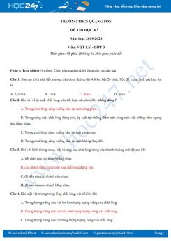 Đề thi HK1 môn Vật lý 8 năm học 2019-2020 trường THCS Quảng Sơn có đáp án