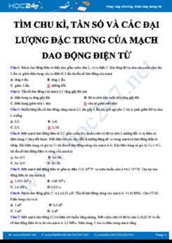 Tìm chu kì, tần số và các đại lượng đặc trưng của mạch Dao động điện từ năm 2020