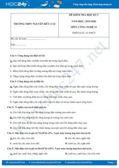 Đề thi trắc nghiệm HK1 môn Công Nghệ 12 năm học 2019-2020 trường THPT Nguyễn Hữu Cầu có đáp án