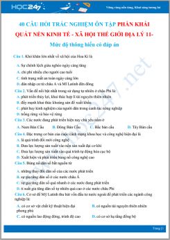 40 Câu hỏi trắc nghiệm ôn tập phần Khái quát nền kinh tế - xã hội thế giới Địa lý 11 - Mức độ thông hiểu có đáp án