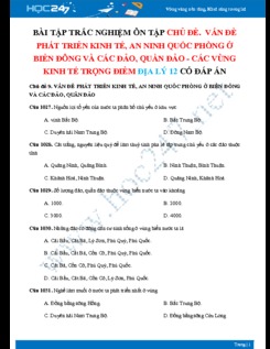 Bài tập trắc nghiệm ôn tập chủ đề. Vấn đề phát triển kinh tế, an ninh quốc phòng ở biển đông và các đảo, quần đảo - Các vùng kinh tế trọng điểm địa lý 12 có đáp án