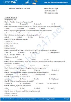 Đề cương ôn tập môn Hóa học 11 năm 2019-2020 Trường THPT Hàn Thuyên