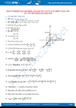 Trắc nghiệm Tọa độ điểm, tọa độ vecto và các phép toán trên vecto ôn thi THPT QG năm 2020