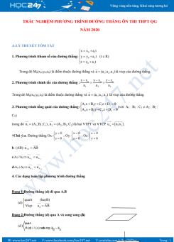 Trắc nghiệm Phương trình đường thẳng ôn thi THPT QG năm 2020