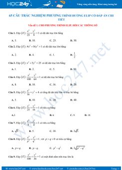 65 câu trắc nghiệm Phương trình Elip có lời giải chi tiết