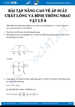 Bài tập nâng cao về Áp suất chất lỏng và bình thông nhau môn Vật lý 8 có lời giải