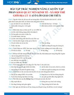 Bài tập trắc nghiệm nâng cao ôn tập phần Khái quát nền kinh tế - xã hội thế giới Địa lý 11 (có lời giải chi tiết)