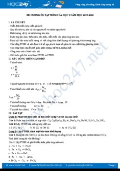 Đề cương ôn tập môn Hóa học 8 năm 2019-2020 Trường THCS Nguyễn Văn Hiển