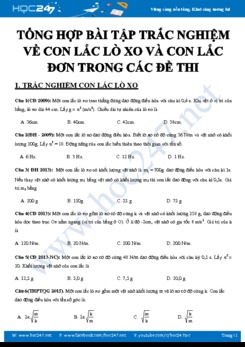 Tổng hợp bài tập trắc nghiệm về Con lắc lò xo và con lắc đơn môn Vật lý 12 trong các đề thi