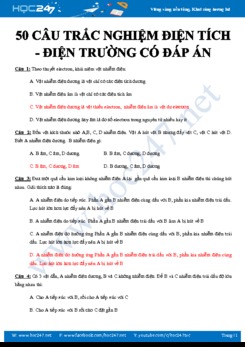 50 câu trắc nghiệm ôn tập Điện tích- Điện trường có đáp án môn Vật lý 11 năm 2020