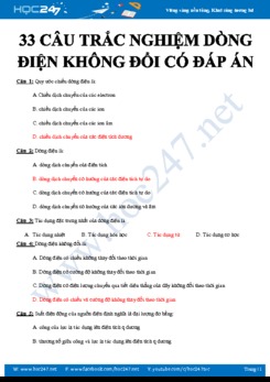 33 câu trắc nghiệm Dòng điện không đổi môn Vật lý 11 năm 2020 có đáp án