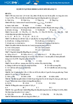 Bộ 4 đề ôn tập phần Hidrocacbon môn Hóa học 11 năm 2019-2020