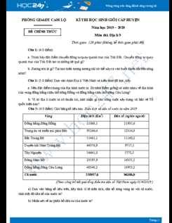 Đề thi HSG môn Địa lý lớp 9 năm 2019-2020 - Phòng GD&ĐT huyện Cam Lộ