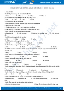 Đề cương ôn tập Chương Ankan môn Hóa học 11 năm 2019-2020