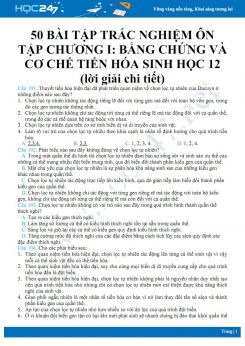 50 Bài tập trắc nghiệm ôn tập chương I: Bằng chứng và cơ chế tiến hóa Sinh học 12 (lời giải chi tiết)