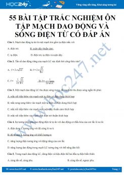 55 bài tập trắc nghiệm ôn tập Mạch dao động và Sóng điện từ có đáp án chi tiết năm 2020