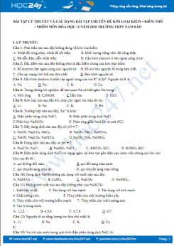 Bài tập trắc nghiệm lý thuyết và các dạng bài tập chuyên đề kim loại Kiềm - Kiềm Thổ - Nhôm môn Hóa học 12 năm 2020 Trường THPT Nam Sào