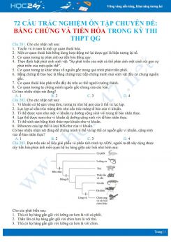 72 câu trắc nghiệm ôn tập chuyên đề bằng chứng và cơ chế tiến hóa trong kỳ thi thpt qg