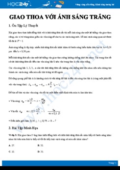 Lý thuyết và bài tập Giao thoa với ánh sáng trắng có đáp án môn Vật lý 12 năm 2020