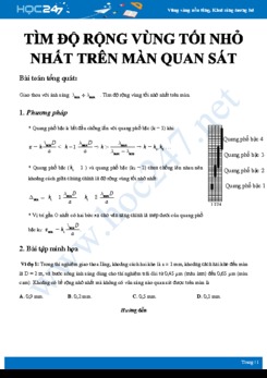 Phương pháp giải và bài tập Tìm độ rộng vùng tối nhỏ nhất trên màn quan sát trong Giao thoa ánh sáng