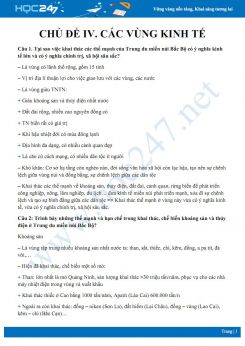 Bài tập tự luận ôn tập chủ đề - Địa lý các vùng kinh tế môn Địa lý lớp 12 năm 2019-2020 - Trường THPT Nguyễn Văn Linh có đáp án