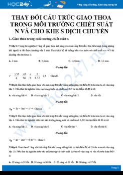 Bài tập Vật lý 12 về Thay đổi cấu trúc giao thoa trong môi trường chiết suất n và cho khe S dịch chuyển