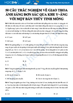 50 câu trắc nghiệm về Giao thoa ánh sáng đơn sắc qua khe Y−âng với một bản thủy tinh mỏng