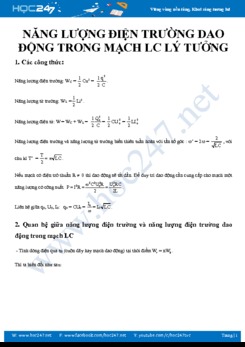 Tổng hợp công thức và bài tập Vật lý 12 về Năng lượng điện trường dao động trong mạch LC lý tưởng