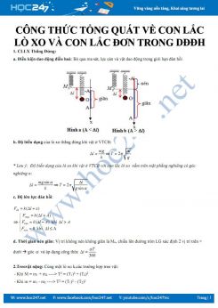 Công thức tổng quát về Con lắc lò xo và Con lắc đơn trong DĐĐH môn Vật lý 12