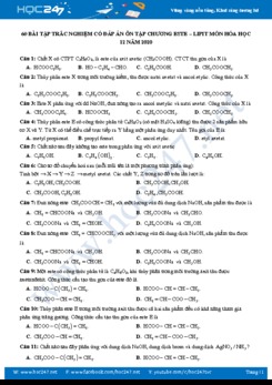 60 Bài tập trắc nghiệm có đáp án ôn ập Chương Este - Lipit môn Hóa học 12 năm 2020