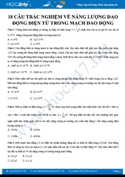 18 câu trắc nghiệm về Năng lượng dao động điện từ trong mạch dao động môn Vật lý 12