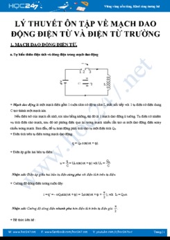 Lý thuyết ôn tập về Mạch dao động điện từ và Điện từ trường môn Vật lý 12 năm 2020