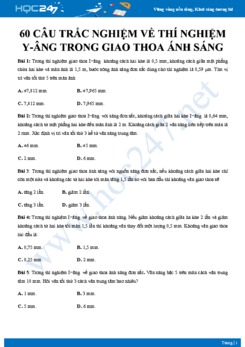 60 câu trắc nghiệm về Thí nghiệm Y-âng trong Giao thoa ánh sáng có đáp án môn Vật lý 12 năm 2020