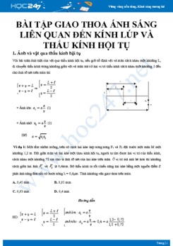 Chuyên đề bài tập Giao thoa ánh sáng qua Thấu kính hội tụ và Kính lúp môn Vật lý 12 năm 2020