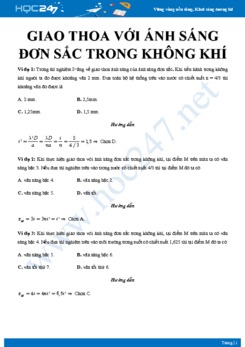 Bài tập Giao thoa với ánh sáng đơn sắc trong không khí có đáp án chi tiết môn Vật lý 12