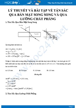 Lý thuyết và bài tập về Tán sắc qua bản mặt song song và qua lưỡng chất phẳng có đáp án