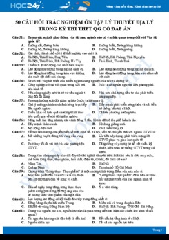 50 Câu hỏi trắc nghiệm ôn tập lý thuyết môn Địa lý trong kỳ thi THPTQG - Mức độ thông hiểu có đáp án
