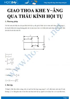 Bài tập Giao thoa khe Y−âng qua thấu kính hội tụ có giải chi tiết môn Vật lý 12