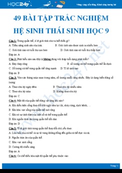 49 Bài tập trắc nghiệm ôn tập Hệ sinh thái Sinh học 9 có đáp án