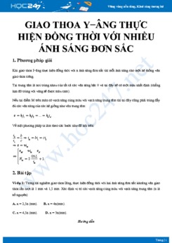 Phương pháp giải bài tập Giao thoa Y−âng thực hiện đồng thời với nhiều ánh sáng đơn sắc