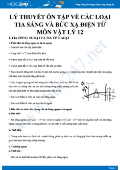 Lý thuyết ôn tập về các loại tia sáng và bức xạ điện từ môn Vật lý 12 năm 2020